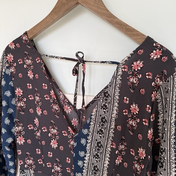 Loveriche Patchwork Maxi Dress MED Handkerchief Bell Sleeve Slit Boho Hippie - Picture 6 of 9